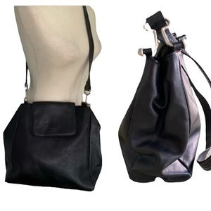 Ramona Di Paolo Vintage Black LeatherSilver Chrome Clip Shoulder Bag